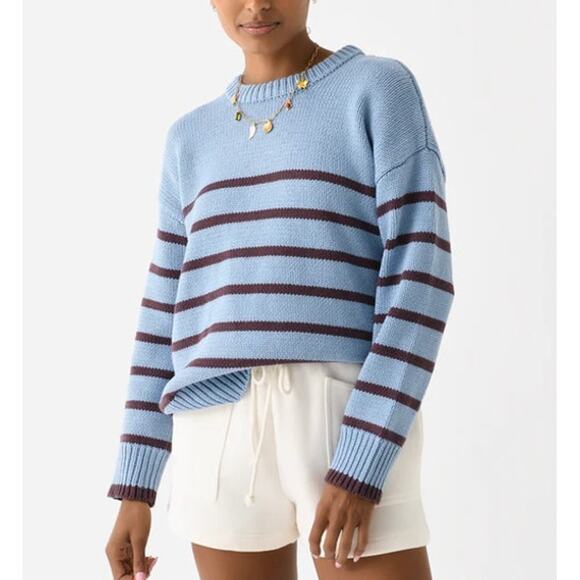 Z Supply Boyfriend Stripe Long Sleeve Knit Pullover Sweater Blue Brown Small - Picture 1 of 6